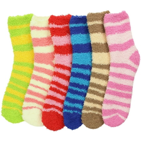 Striped Assorted Multicolor 6 Pack Fuzzy Socks