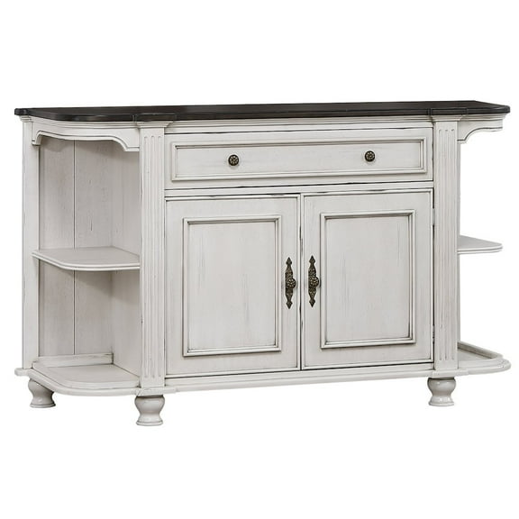 French Chic Sideboard with Storage & Display Shelves Off White/Walnut Brown Wood