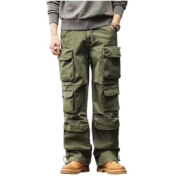 Tsivenald Mens Cargo Work Pants Ultra Wide Leg Cargo Pants with Multi Pockets Adjustable Drawstring Workout Trousers Casual Work Pants for Men