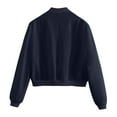 thumbnail image 3 of HOWPAY Bomber Jackets for Women Short Cropped Button down Long Sleeve Coats with Pockets Vintage Solid Color Casual Outerwear Fall Winter Clothes Navy L, 3 of 4