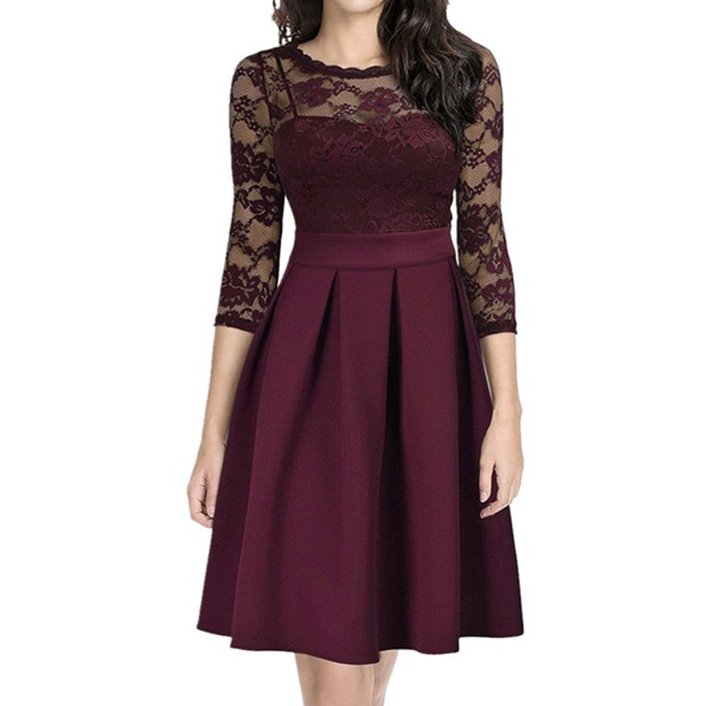 Womens Dresses Plus Size Patchwork Three out Fashion Quarter Casual Lace  Hollow Dress - Walmart.com
