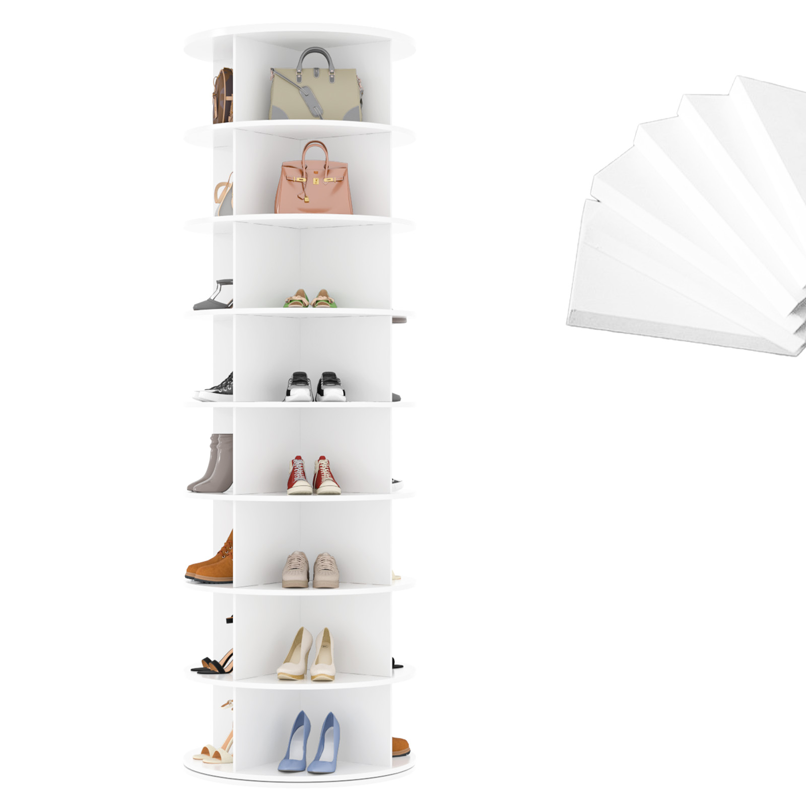 AECOJOY 8-Tier Rotating Shoe Rack, 360° Spinning Organizer for Closet Storage, White