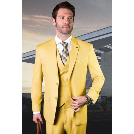Men's Yellow Double Breasted Wool Vest 54 Regular