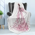 thumbnail image 4 of Wedding Soft Flannel Fleece Blanket, Flowers Hearts Butterflies on Wedding Dress Bridal Gown Artowork Print, Cozy Plush for Indoor and Outdoor Use, 50" x 60", Pale Pink Maroon White, by Ambesonne, 4 of 5