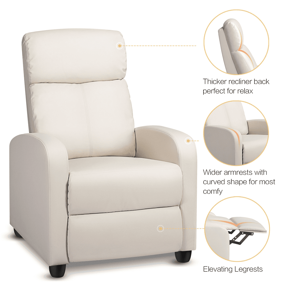 Renwick Faux Leather Push Back Theater Recliner, Set of 2, Beige