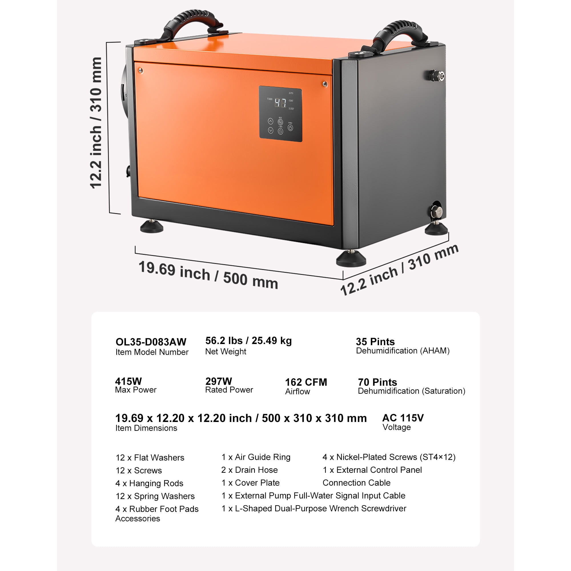 KFFKFF 70-Pint Commercial Dehumidifier with Pump, Portable Unit for Basements, Storage Rooms, and Industrial Spaces, Features Auto Defrost and Drainage, Durable Steel Construction