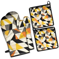 Modern Art Geometric Kitchen Oven Mitt and Pot Holder Sets 4 Pcs for Baking, Cooking and Grilling, Heat Resistant Up To 392 °F