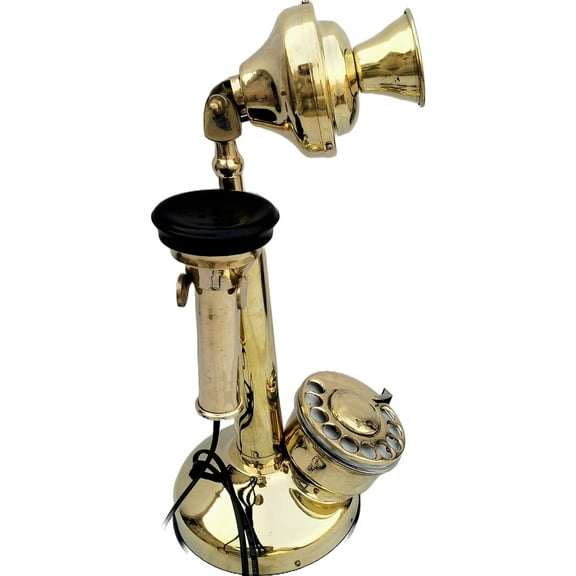 Decorative Western Electric Vintage Old Retro Replica Candlestick Rotary Dial Telephone Wired Landline Home & Table Decor Brass Finish