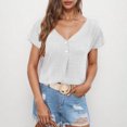 thumbnail image 5 of WCMZJ Women's V Neck Button Down T Shirts Summer Casual Short Sleeve Tops Loose Fit Tees 2025 White L, 5 of 8