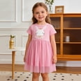 thumbnail image 2 of oqasdz Dresses for Girls Summer Short Sleeve with Bunny Embroidery Floral Layered Skirt for Toddler Kids Party Wedding Dress, 2 of 7