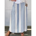 thumbnail image 2 of sicmoss Women's Blue Vertical Striped High Waist Maxi Skirt Cotton Long with Pockets, 2 of 7