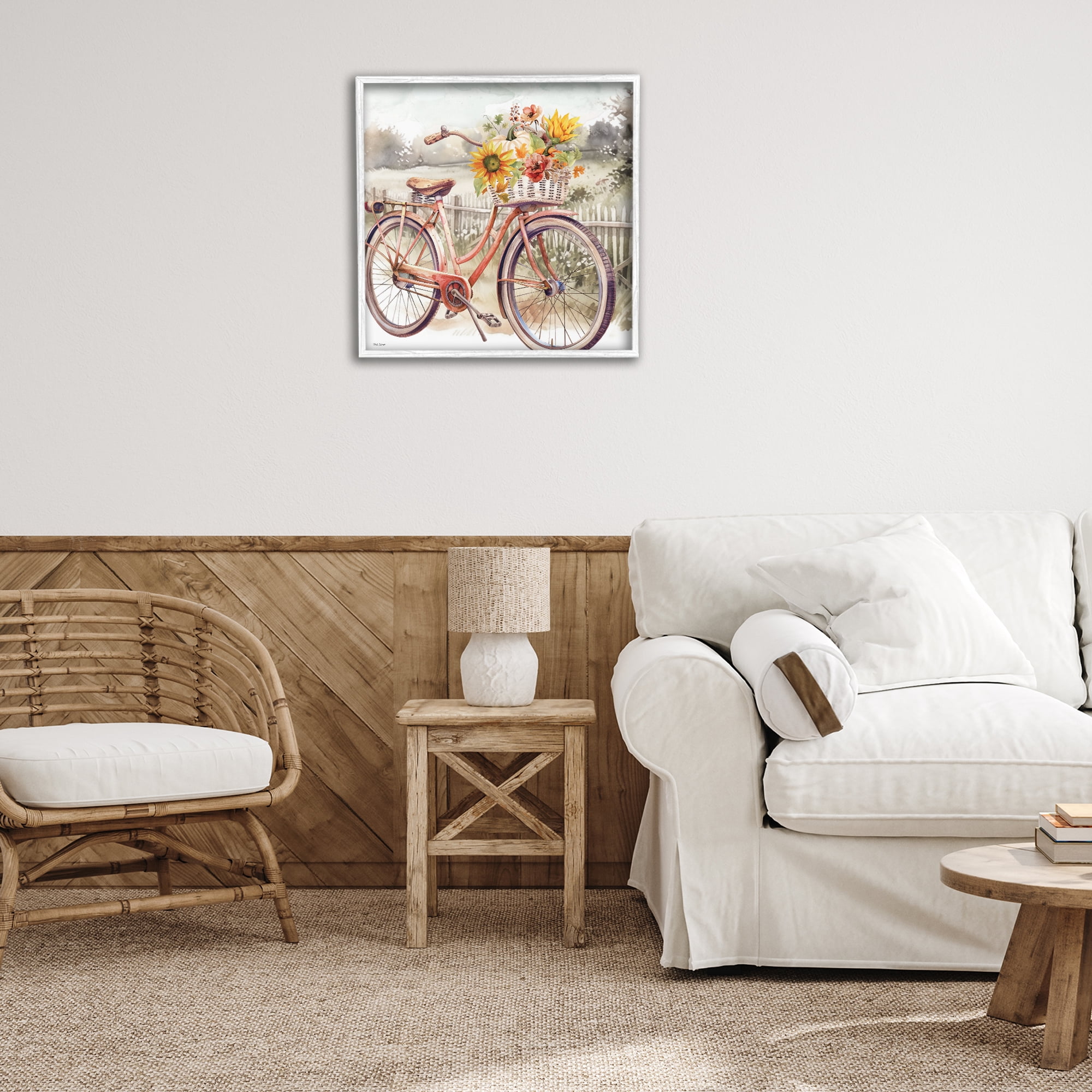 Stupell Industries Autumn Floral Bicycle Botanical & Floral Painting White Framed Art Prints Wall Art, 24 x 24