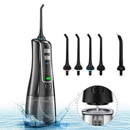 Cordless Water Flosser Portable Professional Dental Oral Irrigator 300ml Reservoir IPX7 Waterproof FDA With 5 Jet Tips for Home and (Best Cordless Water Flosser Uk)