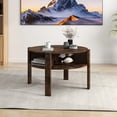 thumbnail image 4 of Patiojoy Round Coffee Table with 4 Side Compartments 2-Tier Circle Coffee Table Rustic Brown, 4 of 8