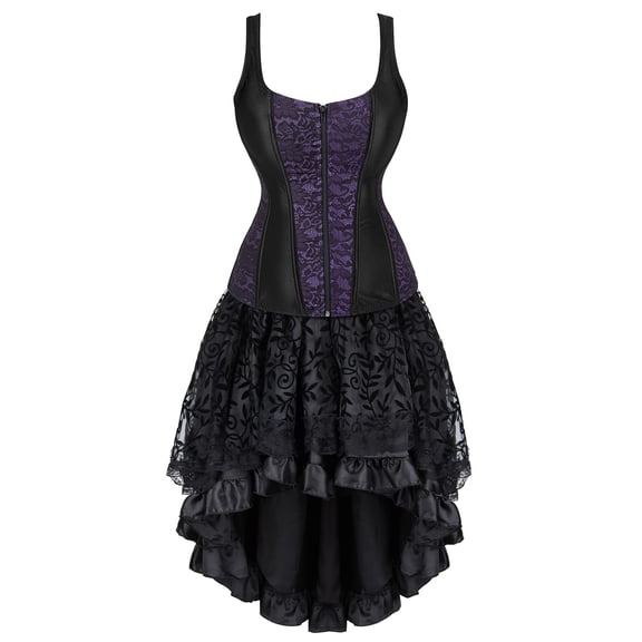 Grebrafan Steampunk Strap Corsets Bustiers with Pirate Skirt Women S Purple