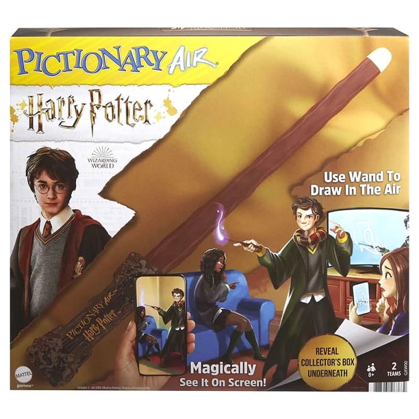Pictionary Air Harry Potter Family Drawing Game, Wand Pen, 112 cartas de pistas de doble c MATTEL Mattel Games