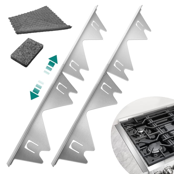 2 pack Stainless Steel Stove Gap Covers Silver, for Stove Gap Filler Gap Covers Between Stove and Counter Edge Gap Covers Length 13.8" to 27.6"