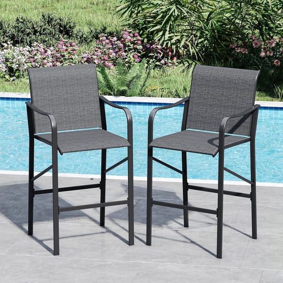 Vicllax Patio Bar Stools Chair of 2 Outdoor Textilene Bar Height Set All Weather Metal Frame (Black)