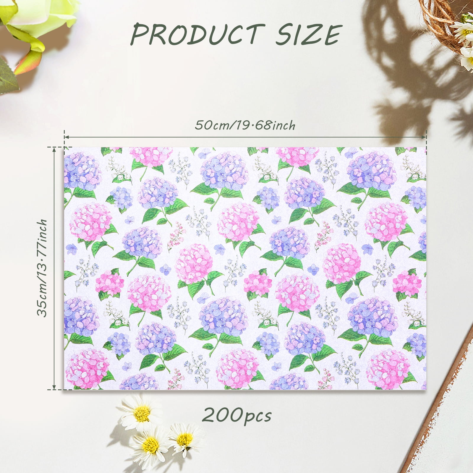200 Sheets Tissue Paper Vintage Wildflower for Gift Bags Birthday Party Flower Decoration 20x14 in