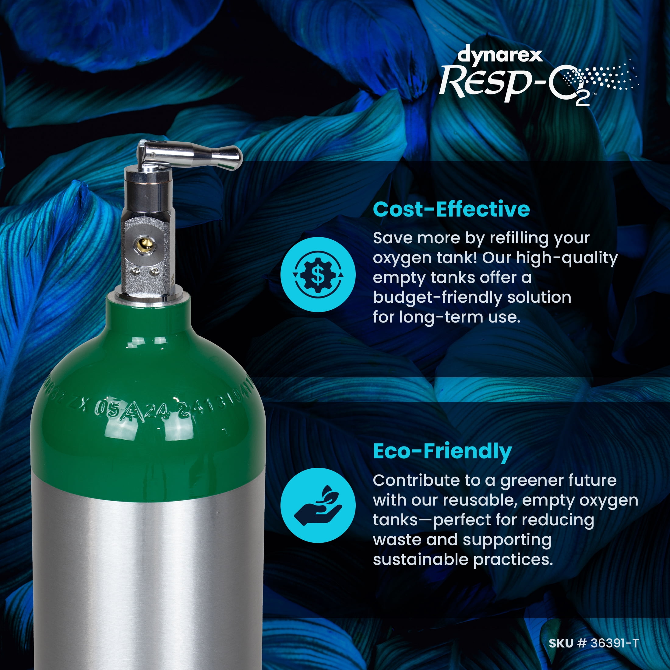 Dynarex Resp-O2 M15 Oxygen D-Cylinder with CGA 870 Toggle Valve – 2.9L Jumbo Size Oxygen Cylinder - Lightweight Aluminum Portable Tank with 425L Oxygen Capacity