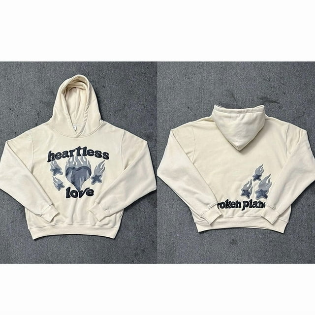 Broken Planet Letters Foam Print Loose Casual Plush Hooded Sweatshirt-H233 Apricot-S