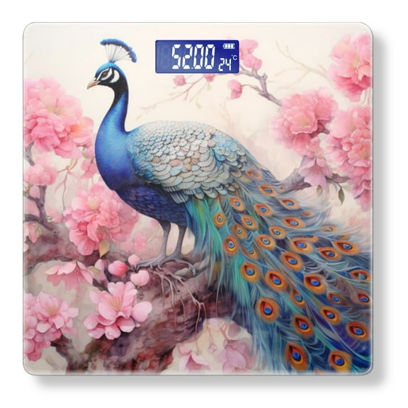 High Precision Body Weight Scale Smart Bathroom Scales with Large LCD Display(400lbs),Decorative for Bedroom-Beautiful Peacock With Vibrant Blue And Green Plumage