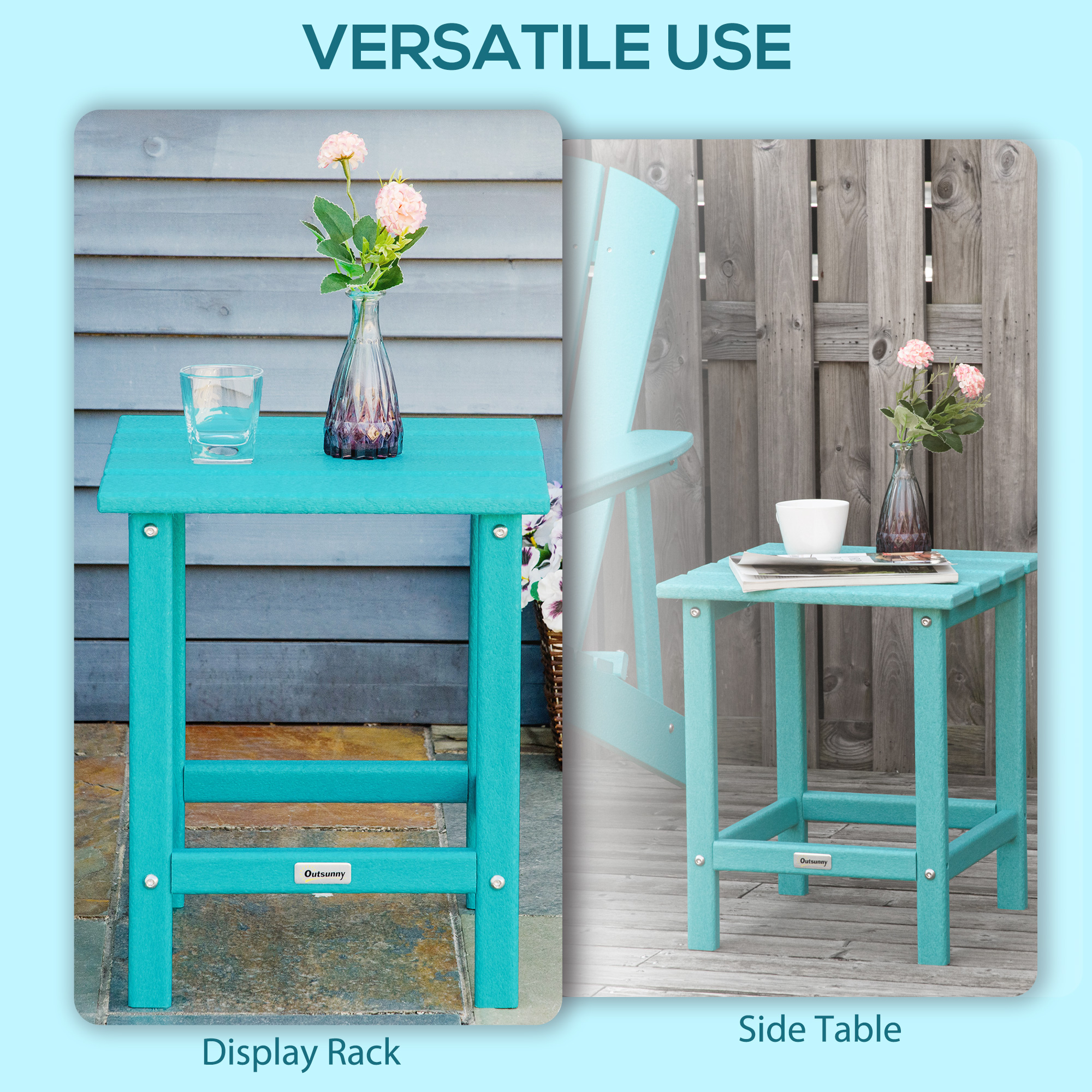 Outsunny 15" Patio End Table, HDPE Plastic, Turquoise - image 4 of 9