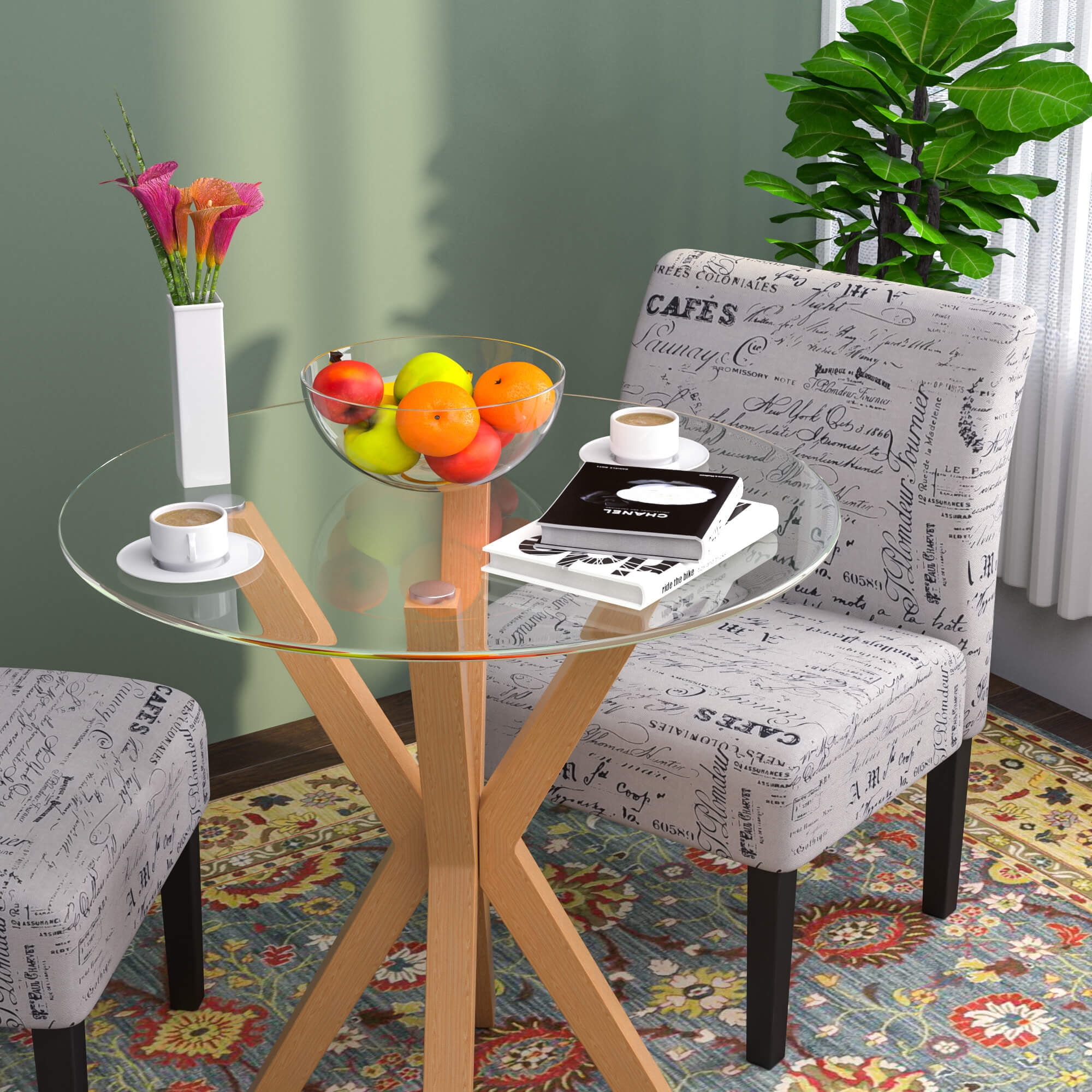 Mecor Contemporary Glass Top Dining Table, Kitchen Bistro Round Table w