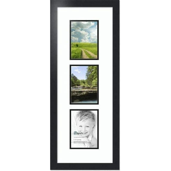 double-multimat-138-61/89-frbw26079 collage photo frame double mat with 3-5x7 openings and black frame, super white, 3-5x7