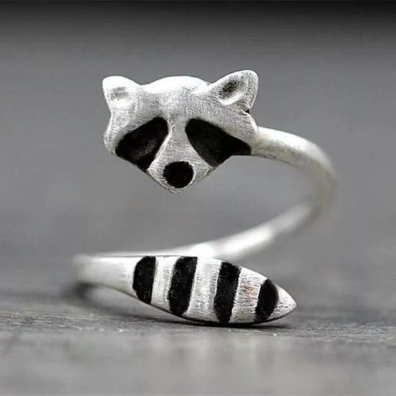 HOOUN Women Fashion Ring Open Size Silver Fox Raccoon Punk Couple Love Jewellery Gift