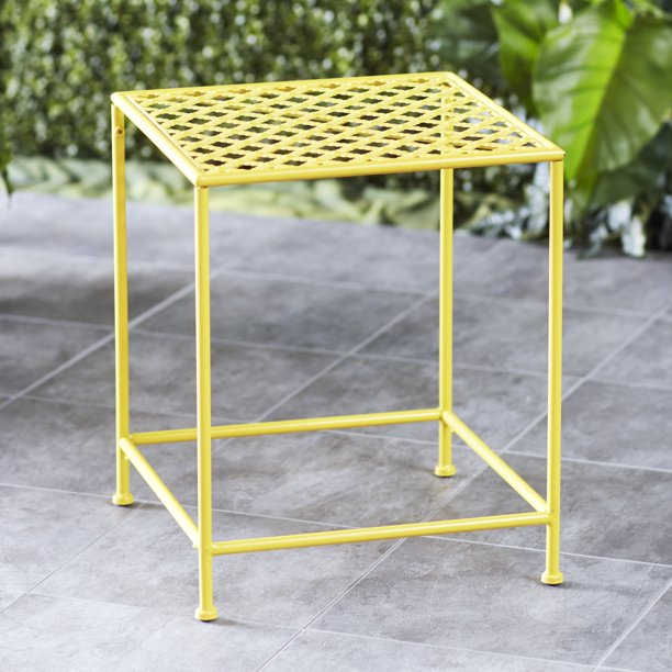 Outdoor Accent Table Square Metal Patio Table Yellow