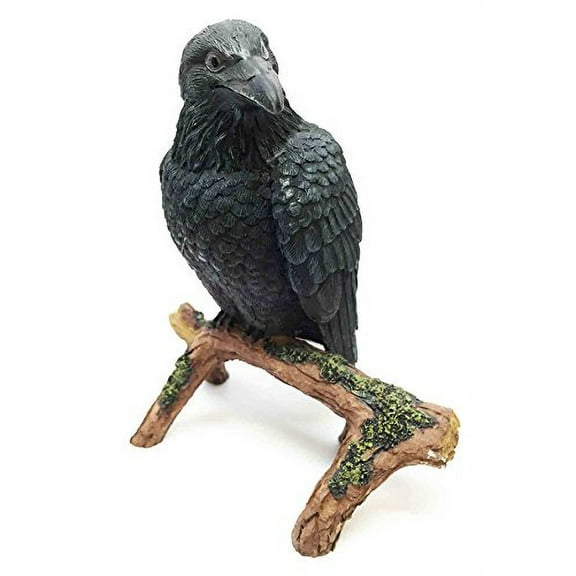 Death Scavenger Raven Crow Bird Resting On Tree Branch Figurine