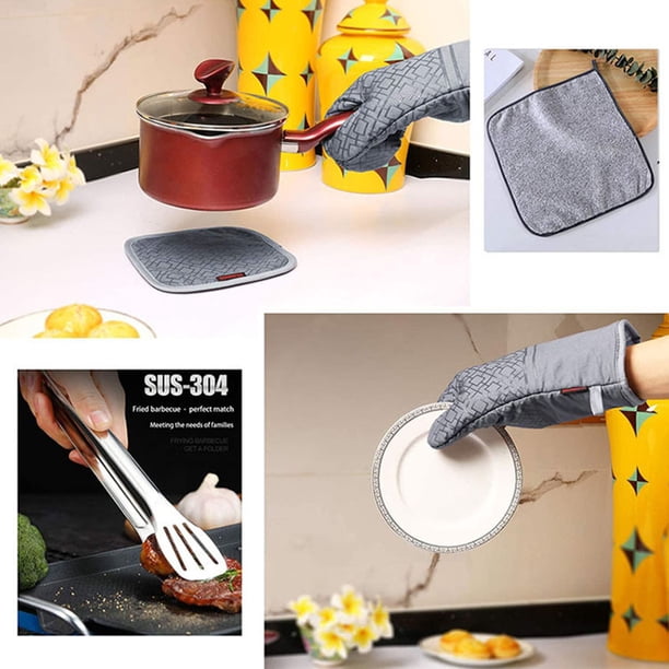 Lot de 2 gants de cuisine résistants à la chaleur avec boucle de suspension, gants de cuisine antidérapants pour griller, micro-ondes, pizza, violet