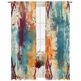 thumbnail image 2 of Boho Orange Teal Red Semi Sheer Window Curtains 96 Inches Long, Modern Abstract Splashing Art Rod Pocket Voile Silky Chiffon Curtain Light Filtering Drapes for Living Room, Kitchen, 52"x96", 2 Panels, 2 of 9