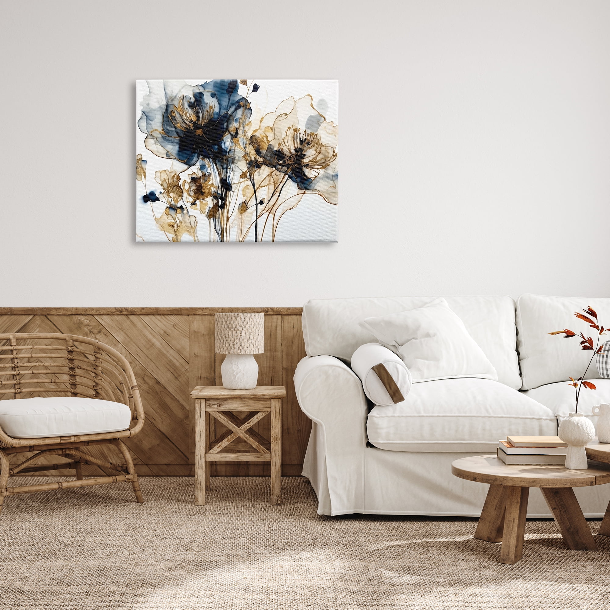 Stupell Industries Abstract Flowers on White Botanical & Floral Painting Gallery Wrapped Canvas Print Wall Art, 40 x 30