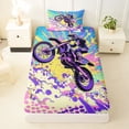 thumbnail image 3 of Castle Fairy Pop Art Motocross Twin Sheet Sets 3pcs for Teens, Bright Burst Jump Bedding for Vibrant Bedroom, Purple Pink, 3 of 6