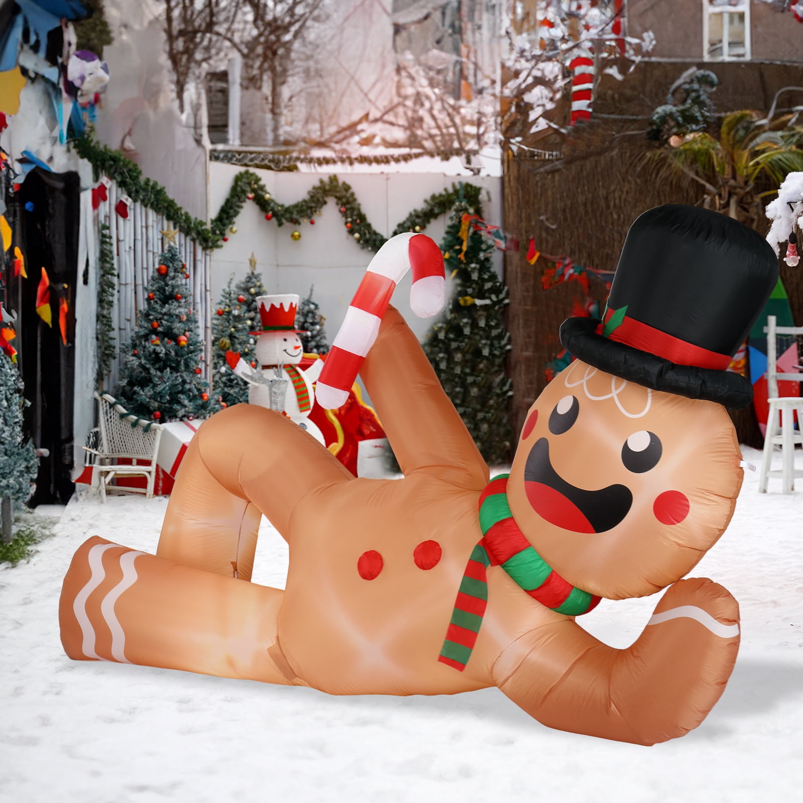 Astoutdoor 9.8 ft Reclining Gingerbread Man Christmas Inflatable with 6 LED Lights and Storage Bag