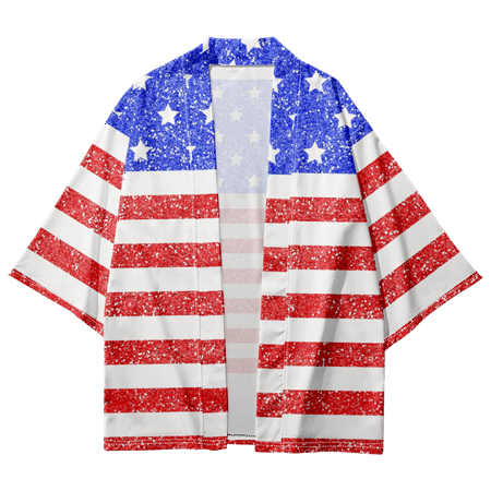 

Independence Day Kimono Robe Cloak Personality Practical Art Print Loose Shirts for Women for Home