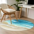 thumbnail image 2 of Abstract Beach Washable Round Area Rug 4 ft, Light Blue Beige Ombre Ocean Wave Coastal Sand, Soft Non Slip Rugs Stain Repellent Indoor Felt Carpet for Living Dining Room Bedroom Home Office, 2 of 9