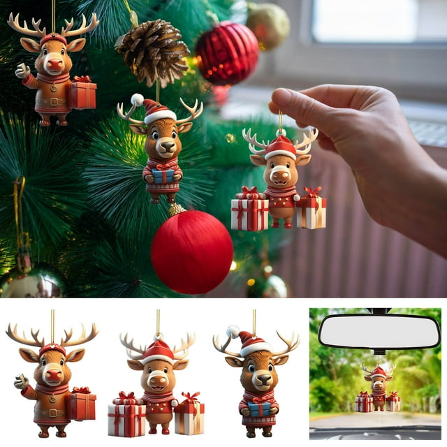 Colgante Navideño de Reno | Adorno Colgante Plano de Acrílico de 20 Cm | Resistente Al Agua y Ligero | Paquete de 1