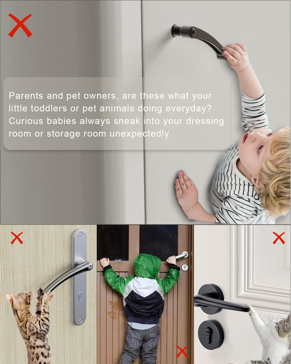 Suuchh Baby Proofing Door Locks for Kids Safety, Door Knob Child Proof, 4 Pack Door Lever Locks, No Drilling Door Handle Baby Proof Child Safety Locks for