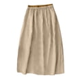 thumbnail image 4 of Women's Cotton Linen Midi Skirt Casual A Line Flowy Swing Elastic High Waist Midi Skirts Casual Beach Party Skirt Khaki L, 4 of 5