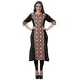 thumbnail image 2 of Moomaya Tunique Droite à Col en V pour Femmes, Manches Roulées, Kurta en Coton Imprimé, 2 of 6