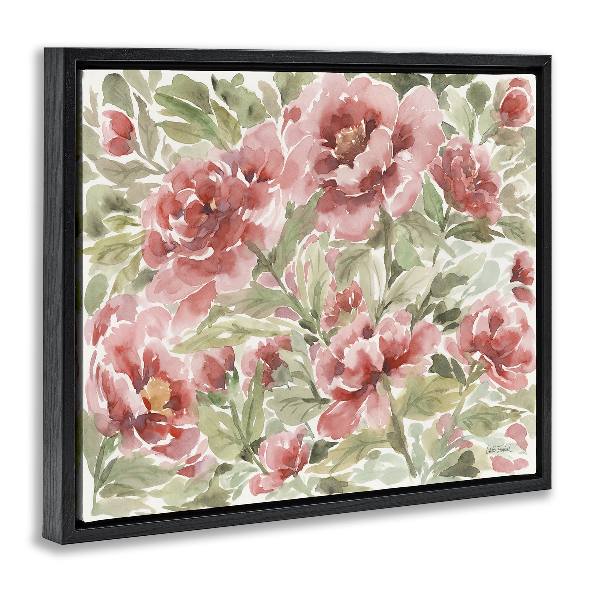 Stupell Industries Pink Peonies Pattern Botanical & Floral Painting Black Floater Framed Art Print Wall Art, 31 x 25