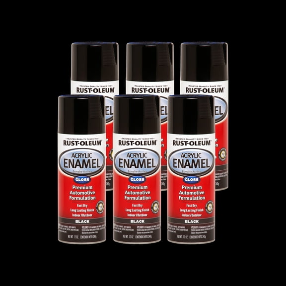 6 Pack, Black, Rust-Oleum Automotive Acrylic Enamel Gloss Spray Paint-248643, 12 oz