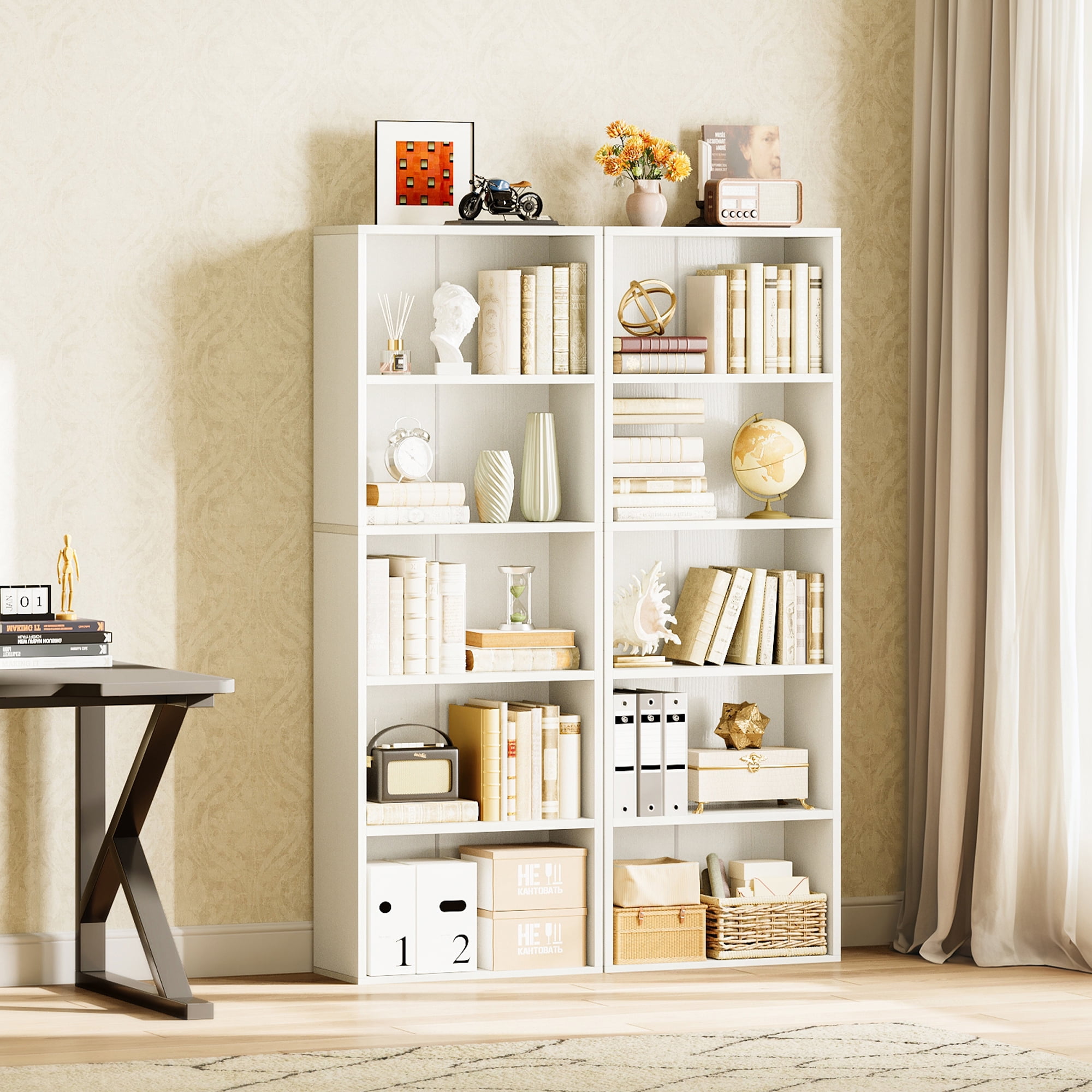 Casacomoda Tall Bookcase, Bookshelf, 5-Tier Display Storage Shelf, Space-Saving Bookshelf for Living Room, Bedroom, Home Office, White