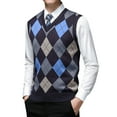 thumbnail image 2 of DHFJKG Sweater Vest Diamond Pattern Mens Knitted Layering Pullover V-Neck Sleeveless Vest Autumn Winter Comfort Jumper Tops, 2 of 7