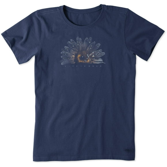 Life is Good Women's Standard Crusher Tee, Short Sleeve Cotton Graphic T-Shirts, Watercolor Daisy Birds, Darkest Blue, X-Large, Darkest Blue, X-Large