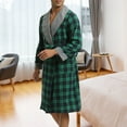 thumbnail image 5 of Mens Bathrobe Men's Big And Tall Bathrobe Brushed Woven Flannel Plaid Contrast Color Lapel Mens Robe Green XXL, 5 of 7