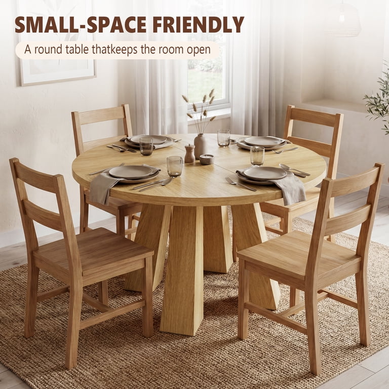 47 Inch Round Dining Table for 4-6 People, Farmhouse Wooden Kitchen ...